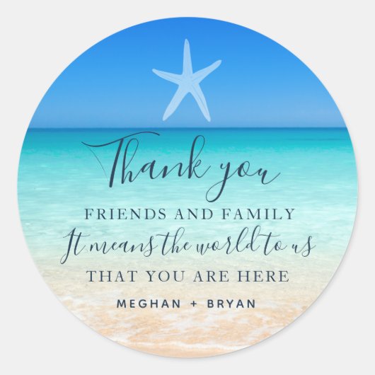 Sticker Rond Plage Starfish Merci Mariage Faveur (Devant)