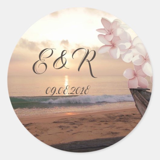 Sticker Rond Plage Sunset Mariage Plumeria (Devant)