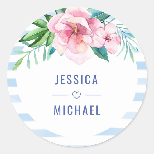 Sticker Rond Plage Tropical Floral été Mariage d'aquarelle (Devant)
