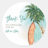 Sticker Rond Plage tropicale Bébé à bord baby shower de surf (Devant)