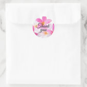 Sticker Rond Plage Tropicale Fleurs Roses Remerciements Mariage (Sac)