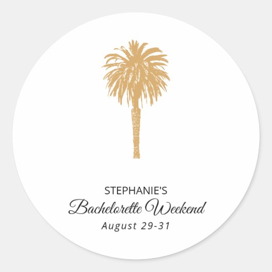 Sticker Rond Plage Tropicale Gold Palm Destination Bachelorette (Devant)