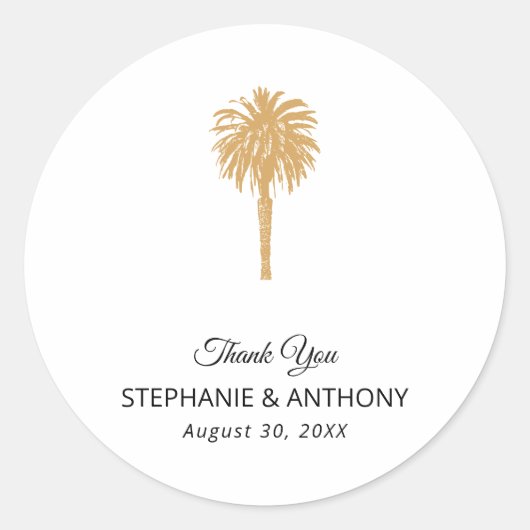 Sticker Rond Plage tropicale Gold Palm Tree Destination Mariage (Devant)