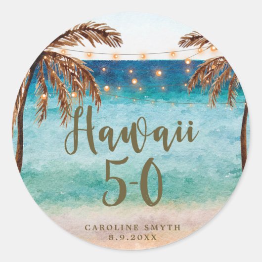 Sticker Rond plage tropicale Hawaii 5 0 cinquante anniversaire  (Devant)