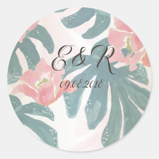 Sticker Rond Plage tropicale Hibiskus Palm Feuilles (Devant)