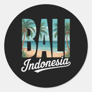 Sticker Rond Plage tropicale indonésienne aux palmiers et à l'o