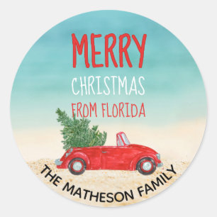 Sticker Rond Plage tropicale Joyeux Noël Floride