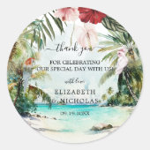 Sticker Rond Plage tropicale Palm Floral Mariage Favoriser (Devant)