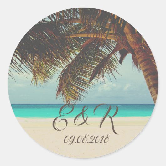 Sticker Rond Plage Tropicale, Palmier (Devant)