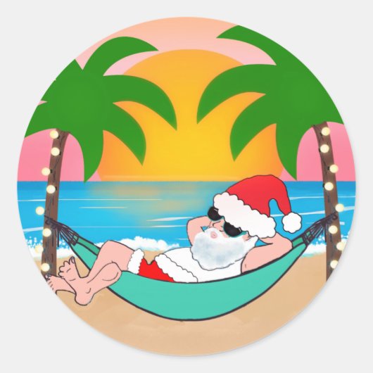 Sticker Rond Plage tropicale Père Noël Palmier Noël (Devant)