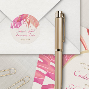 Sticker Rond Plage tropicale rose