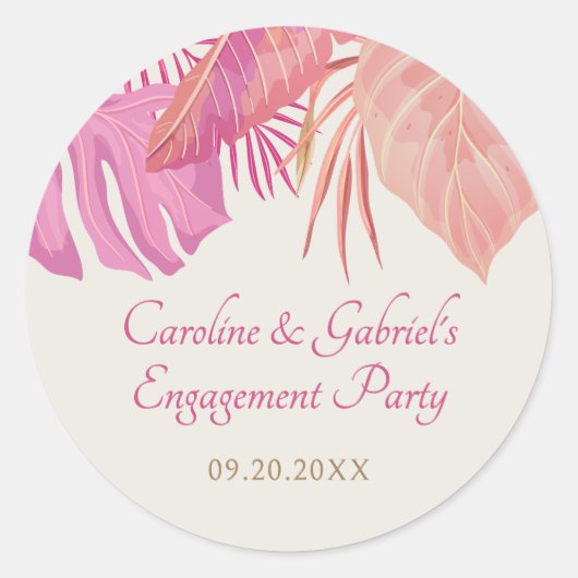 Sticker Rond Plage tropicale rose (Devant)