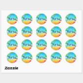 Sticker Rond Plage tropicale rose Hibiscus Bat mitzvah Merci (Feuille)