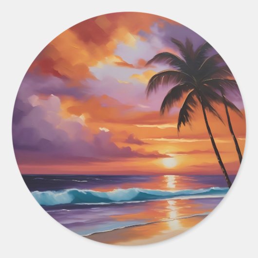 Sticker Rond Plage tropicale Sunset Dreams (Devant)