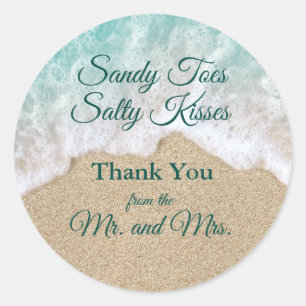 Sticker Rond Plage Vagues Jortes de sable Salty Baisers Merci