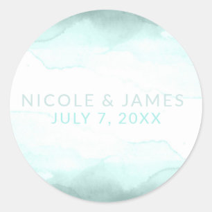 Sticker Rond Plage Vert Mousse Aquarelle Mariage Moderne