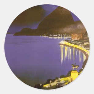 Sticker Rond Plage vintage à Nuit à Rio de Janeiro, Brésil