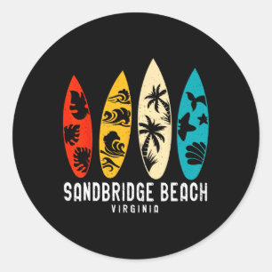 Sticker Rond Plage vintage de Sandbridge à Virginia Beach Surfi