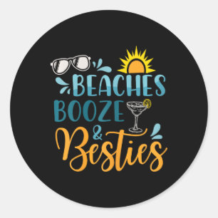 Sticker Rond Plages Booze Et Besoins Plage Amusante Lover Été