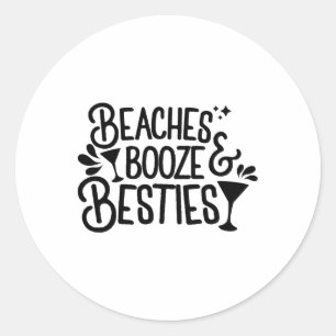 Sticker Rond Plages Booze Et Besties Plage D'Été Bachelorette