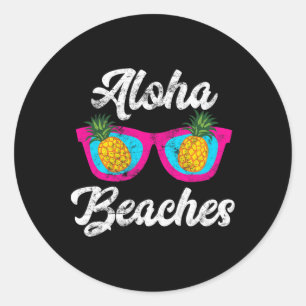 Sticker Rond Plages d'Aloha Funny Tropical Hawaiian Pineappy Su