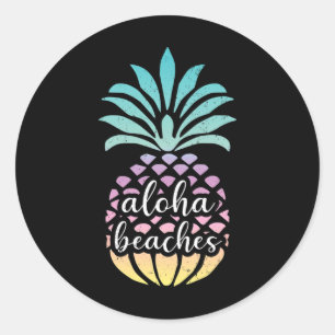 Sticker Rond Plages d'Aloha Hawaii Hawaii Pineappa Cute Beach
