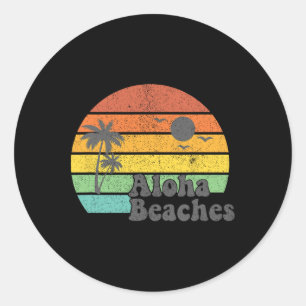 Sticker Rond Plages d'Aloha Retro Beach Vacances Été Citation W