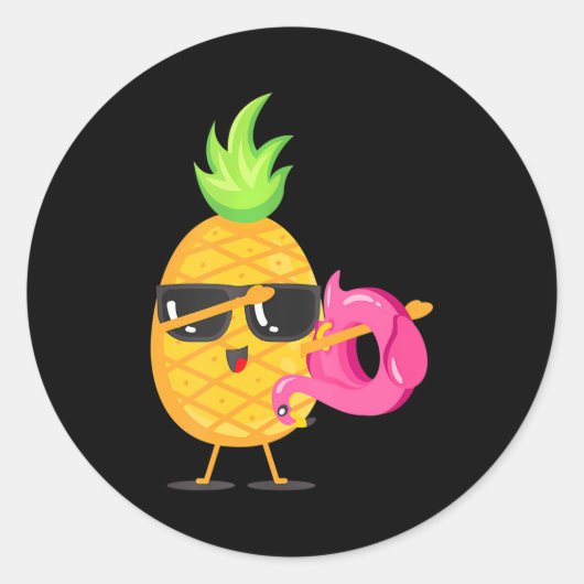 Sticker Rond Plages de Dabbing Pineappy Flamant rose Float Aloh (Devant)