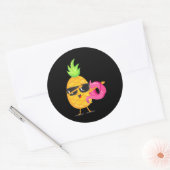 Sticker Rond Plages de Dabbing Pineappy Flamant rose Float Aloh (Enveloppe)