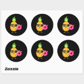 Sticker Rond Plages de Dabbing Pineappy Flamant rose Float Aloh (Feuille)