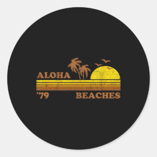 Sticker Rond Plages vintages d'Aloha Hawaii Beach Retro Sunset 