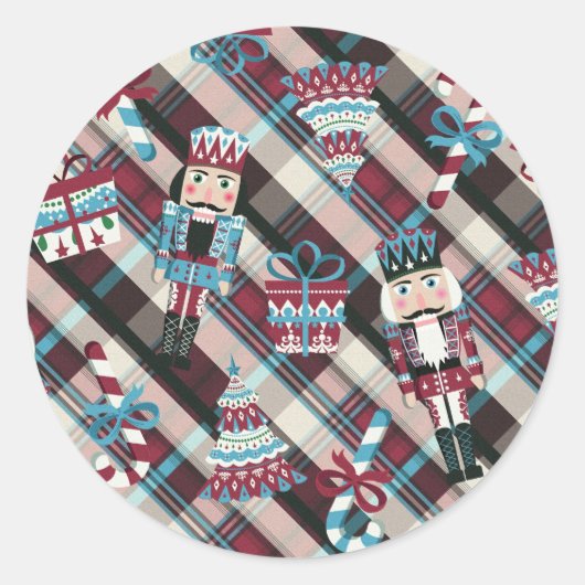 Sticker Rond Plaid Blue Burgundy (Devant)