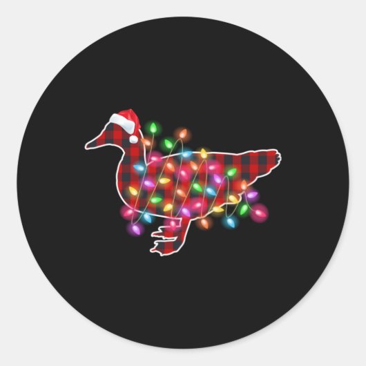 Sticker Rond Plaid Buffalo Duck Christmas Pajamas Xmas Lights F (Devant)