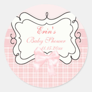 Sticker Rond Plaid et Baby shower de la cale rose