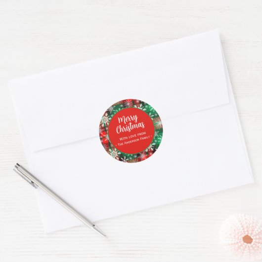 Sticker Rond Plaid Et Snowflakes Noël Motif 1 (Enveloppe)
