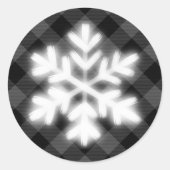 Sticker Rond Plaid gris et noir rustique, flocon de neige hiver (Devant)