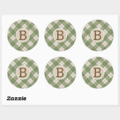 Sticker Rond Plaid Kraft Monogram Rustique Vert Rouge Campagne (Feuille)