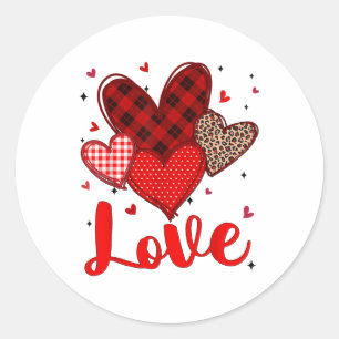 Sticker Rond Plaid Leopard Heart Love Valentines Day Hommes Fem