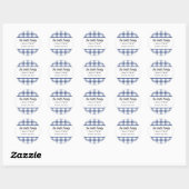 Sticker Rond Plaid Nautical Bleu et Blanc (Feuille)