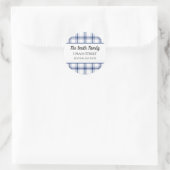 Sticker Rond Plaid Nautical Bleu et Blanc (Sac)