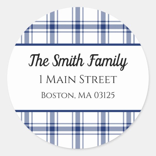 Sticker Rond Plaid Nautical Bleu et Blanc (Devant)
