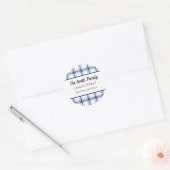Sticker Rond Plaid Nautical Bleu et Blanc (Enveloppe)