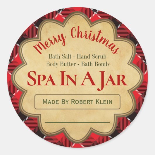 Sticker Rond Plaid Red Black Christmas Spa Dans Une Idée Jar (Devant)