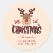 Sticker Rond Plaid Reindeer Baby First Christmas (Devant)