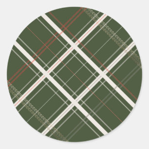Sticker Rond Plaid Traditionnel Cabane en Bois Vert Noël