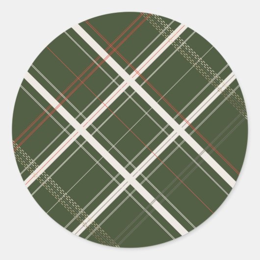 Sticker Rond Plaid Traditionnel Cabane en Bois Vert Noël (Devant)