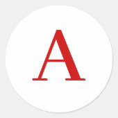 Sticker Rond Plain Modern White Red Monogram Initial Letter (Devant)