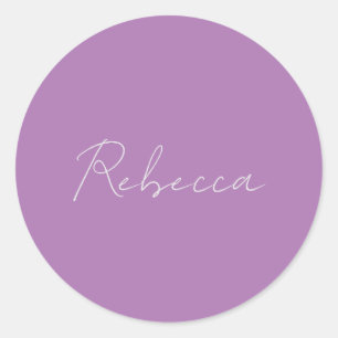 Sticker Rond Plaine minimaliste manuscrite propre nom Lavande