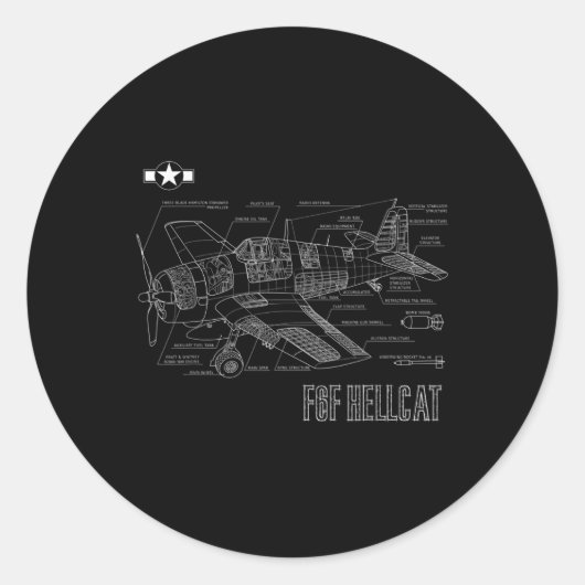 Sticker Rond Plan d'avion de chasse F6f Hellcat de la Seconde G (Devant)