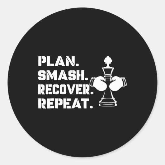 Sticker Rond Plan. Smash. Recover. Repeat.' - Boxe aux échecs (Devant)